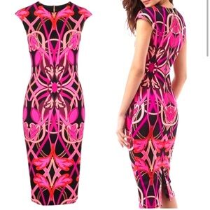 Ted Baker “Anta” Black and Pink Sheath Midi Dress